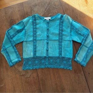 Elegant Teal Suede Lace Women's Blouse